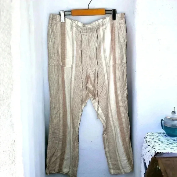 NWT ALEXANDER JORDAN LINEN BLEND BEACHY BOHO  WIDE LEG PANT L - Picture 1 of 8
